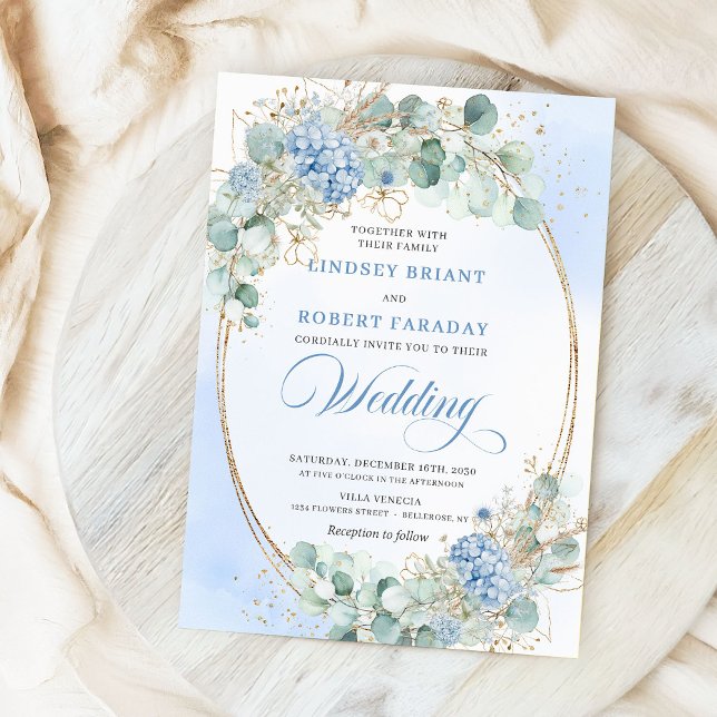 Refined Blue Floral Eucalyptus Wheat Wedding Invit Invitation (Refined Blue Floral Eucalyptus Wheat Wedding Invite)