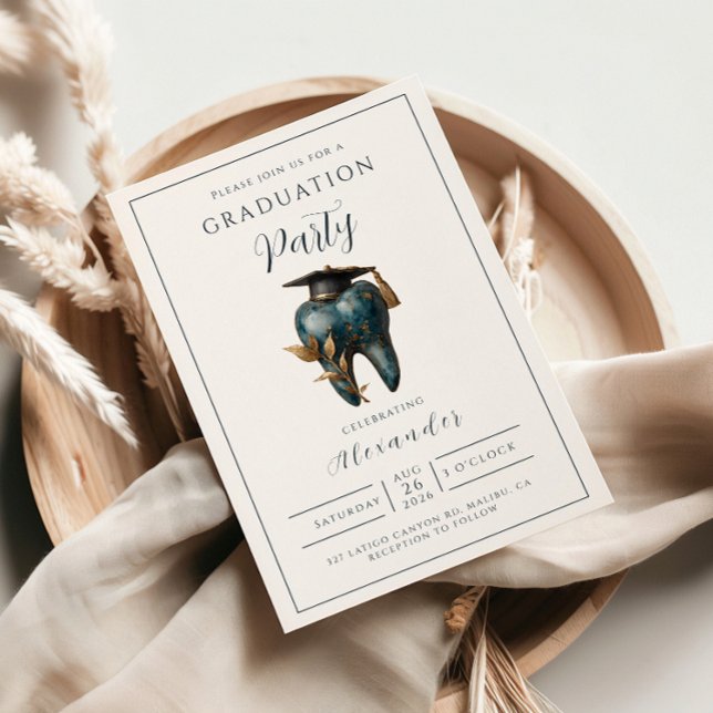Refined Blue Tooth Laurel Graduation Invitation (Creator Uploaded)