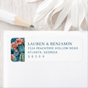 Refined Blue Watercolor Cactus Return Address Label