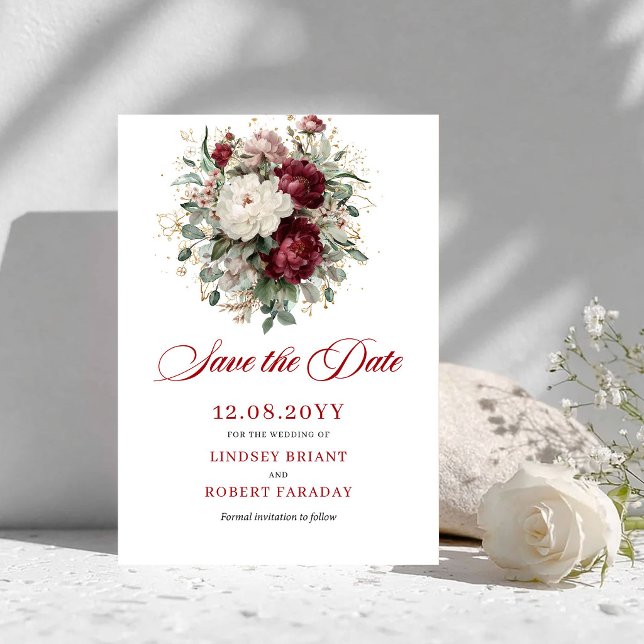 Refined Blush Burgundy Gold Save The Date (Refined Blush Burgundy Gold Save The Date)