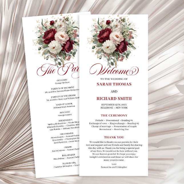 Refined Blush Burgundy Gold Wedding Program (Refined Blush Burgundy Gold Wedding Program)