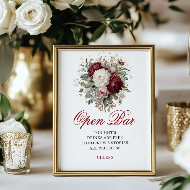 Refined Blush Burgundy Open Bar 8x10 Wedding Sign (Refined Blush Burgundy Open Bar 8x10 Wedding Sign)