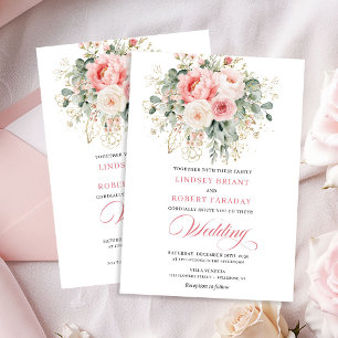 Refined Blush Floral Gold Wedding Invitation