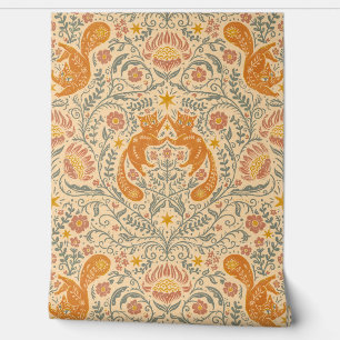 Refined Bohemian Cats - Cream & Orange Wallpaper