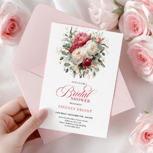 Refined Bohemian Crimson Red White Gold Shower Invitation