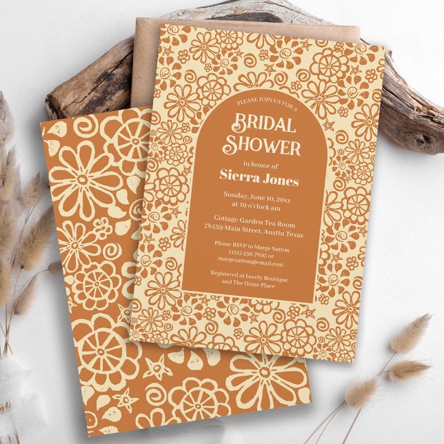 Refined Bohemian Tan Brown Floral Bridal Shower Invitation (Creator Uploaded)