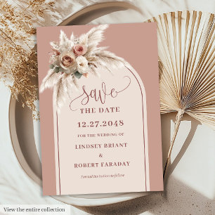 Refined Boho Dusty Pink Floral Save the Date Card