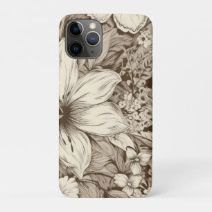 Refined Botanical Motif in Soft Sepia Tones iPhone 11 Pro Case