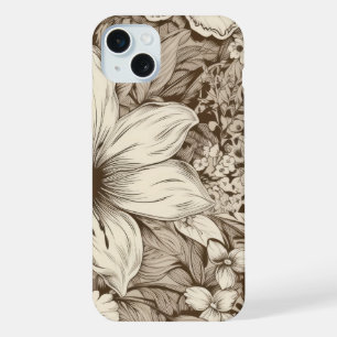 Refined Botanical Motif in Soft Sepia Tones iPhone 15 Plus Case