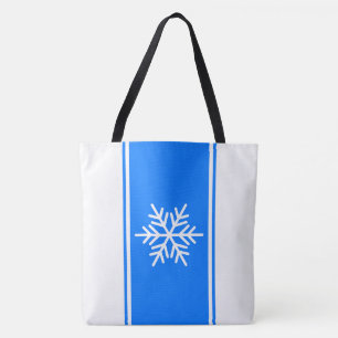 Refined Bright Blue White Racing Stripes Snowflake Tote Bag