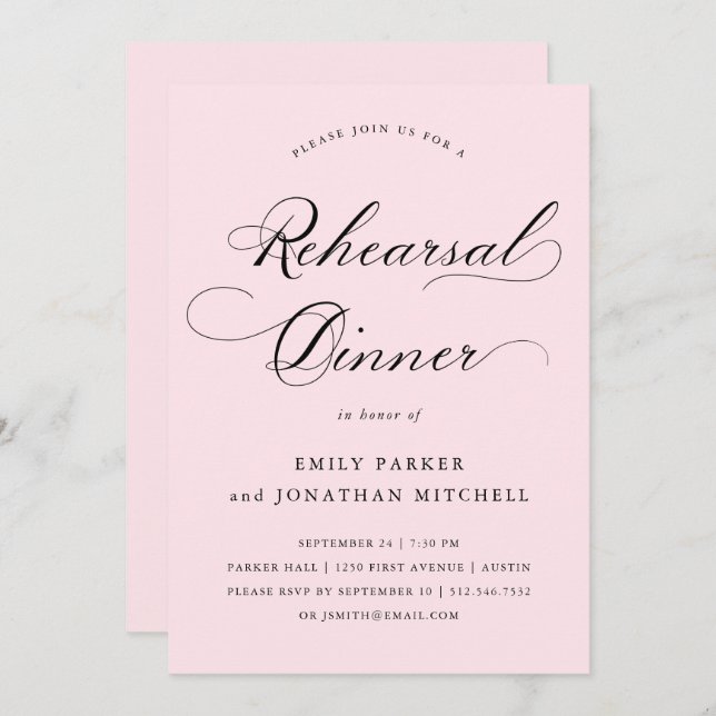 Refined | Calligraphy Blush Pink Rehearsal Dinner Invitation (Front/Back)
