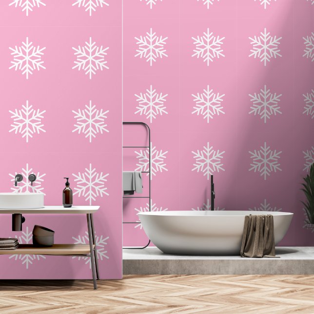 Refined Chic Festive White Snowflake On Light Pink Wallpaper (Bathroom)