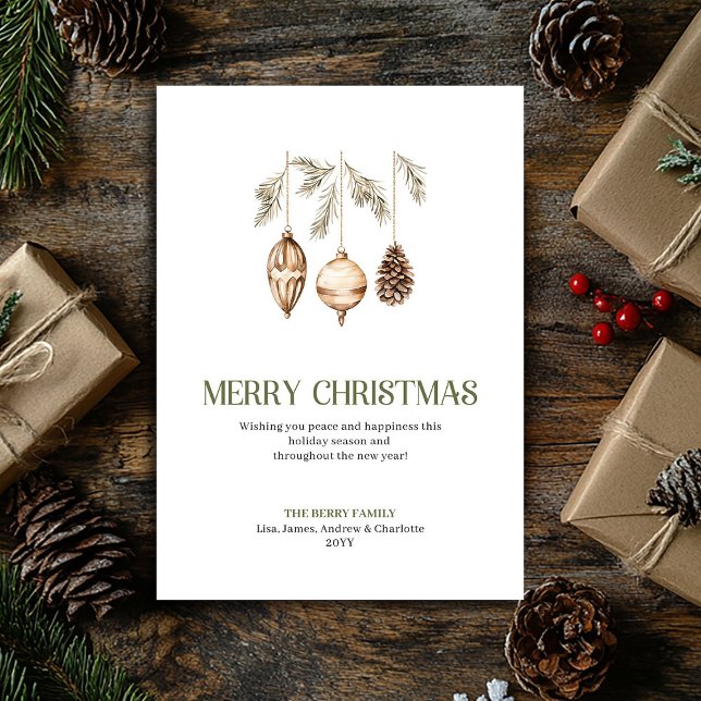 Refined Christmas Ornament Sage Beige Minimal Card (Refined Christmas Ornament Sage Beige Minimal Card)