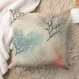 Refined Coastal Watercolor with Coral & Seashells Cushion