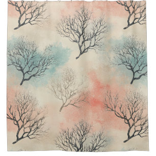 Refined Coastal Watercolor with Coral & Seashells Shower Curtain