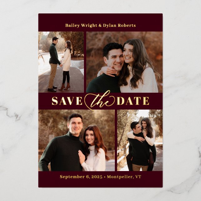 Refined Collage FOIL Wedding Save The Date Card (Front)