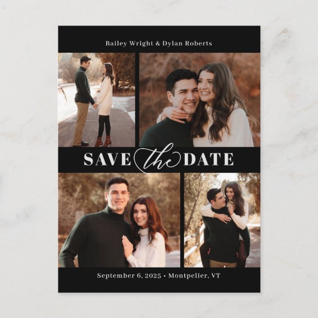 Refined Collage Modern Save The Date Postcard (Front)