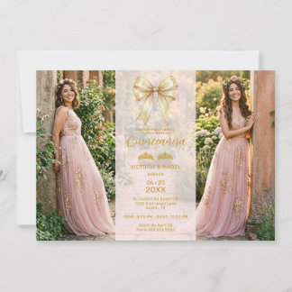 Refined Coquette Blush Pink Twins Quinceañera  Invitation