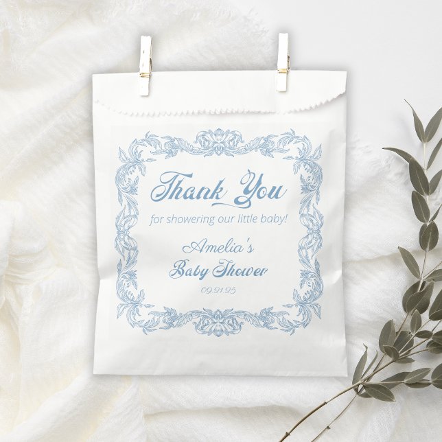 Refined Dusty Blue Baroque Frame Baby Shower Favour Bag (Creator Uploaded)