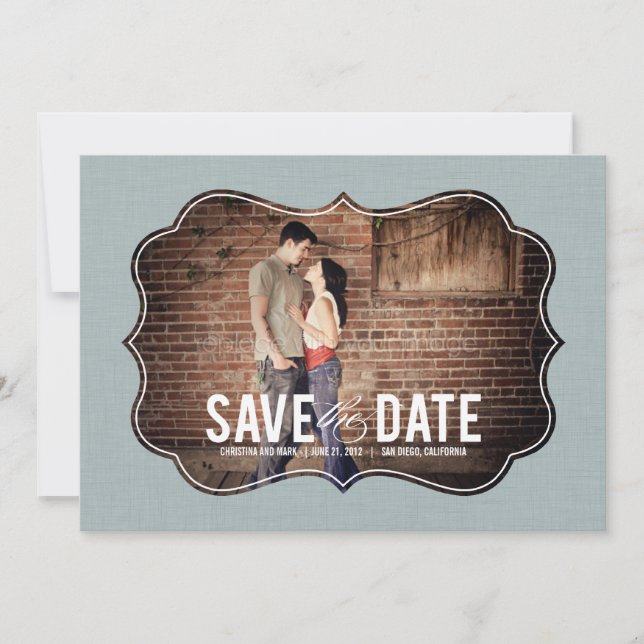 Refined Elegance Photo Save The Date - Blue (Front)