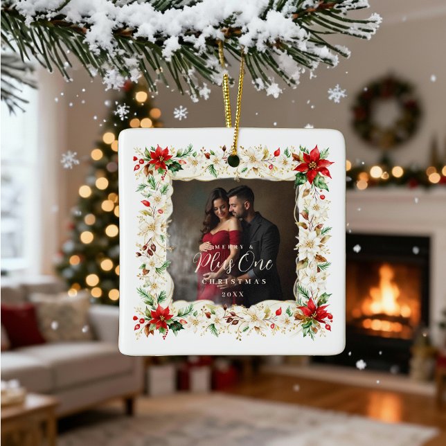 Refined Exquisite Floral Christmas Frame Holiday Ceramic Ornament (Refined and Exquisite Floral Christmas Frame Holiday Ceramic Ornaments for Growing Families. Front.)