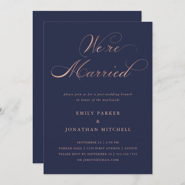 Refined | Faux Rose Gold Post-Wedding Brunch Invitation (Front/Back)