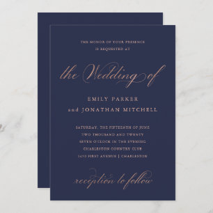 Refined Faux Rose Gold Wedding Calligraphy Invitation