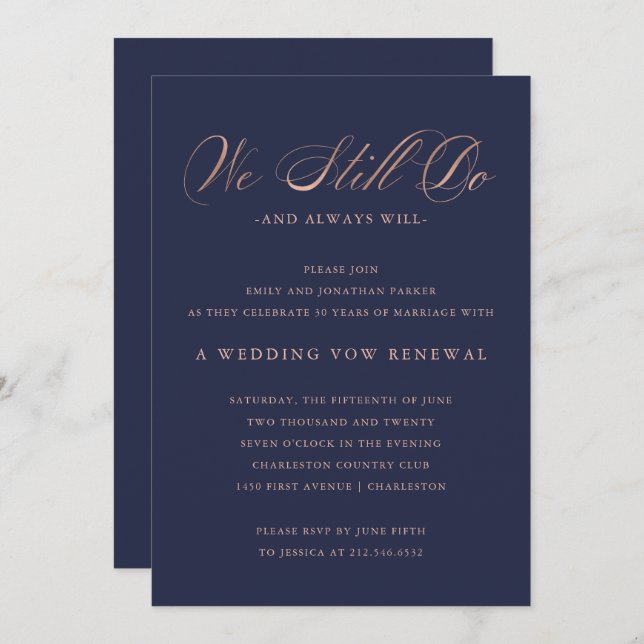 Refined | Faux Rose Gold Wedding Vow Renewal Invitation (Front/Back)