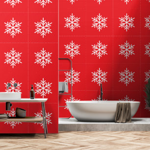 Refined Festive White Snowflake On Bright Red Wallpaper