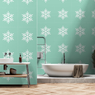 Refined Festive White Snowflake On Light Mint Teal Wallpaper