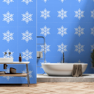 Refined Festive White Snowflake On Powder Blue Wallpaper