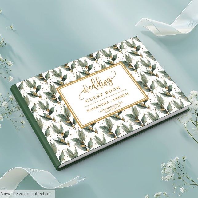 Refined forest green leaves gold wedding wishes guest book (Refined forest green leaves gold wedding wishes guest book)