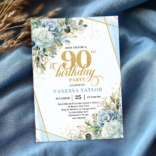 Refined gold frame style 90th birthday celebration invitation
