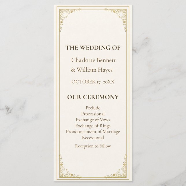 Refined Gold Frame Wedding Program (Front)