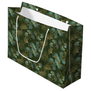 Refined Gold Ginkgo Botanical Emerald Green Art Large Gift Bag