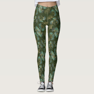 Refined Gold Ginkgo Botanical Emerald Green Art Leggings
