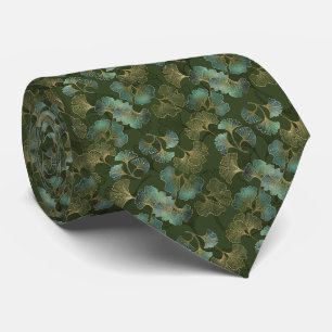 Refined Gold Ginkgo Botanical Emerald Green Art Tie