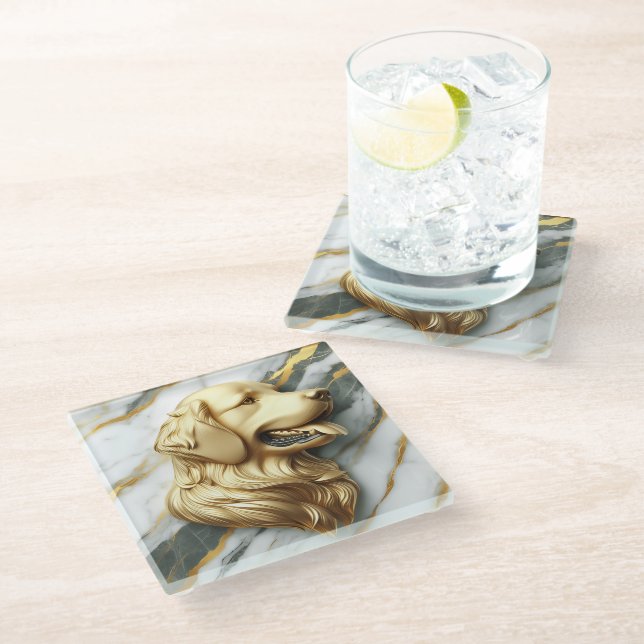 Refined Golden Retriever Marble Expression Glass Coaster (Angled)