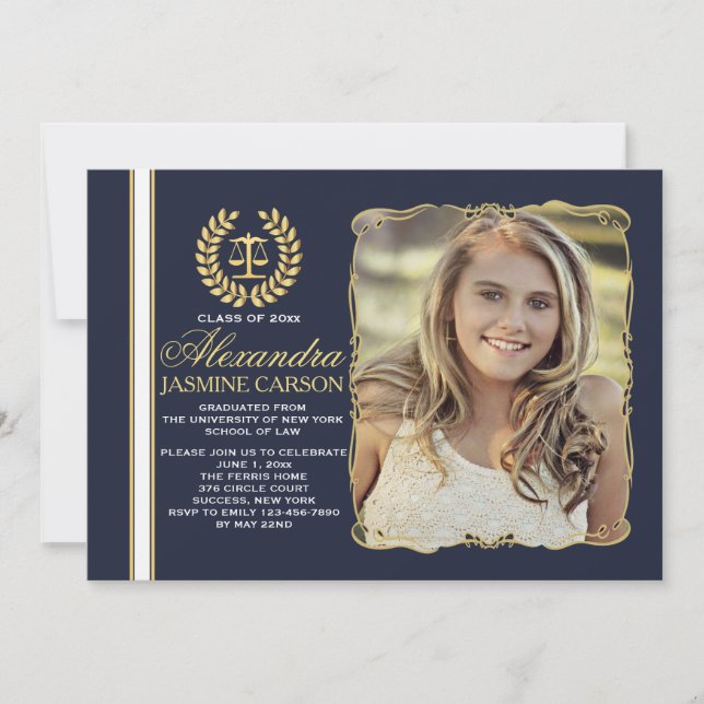 Refined Graduate (Navy) Photo Graduation Invites (Front)