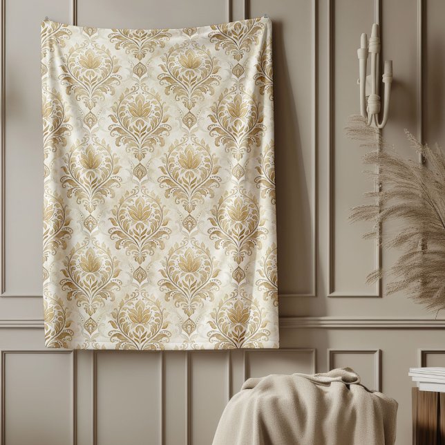 Refined Ivory Damask Delicate Watercolor Designs Fleece Blanket (Refined Ivory Damask Delicate Watercolor Designs Fleece Blanket)