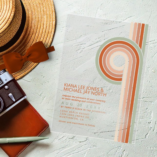 Refined Lines Geometric Wedding Terra Cotta ID983 Acrylic Invitations (Creator Uploaded)