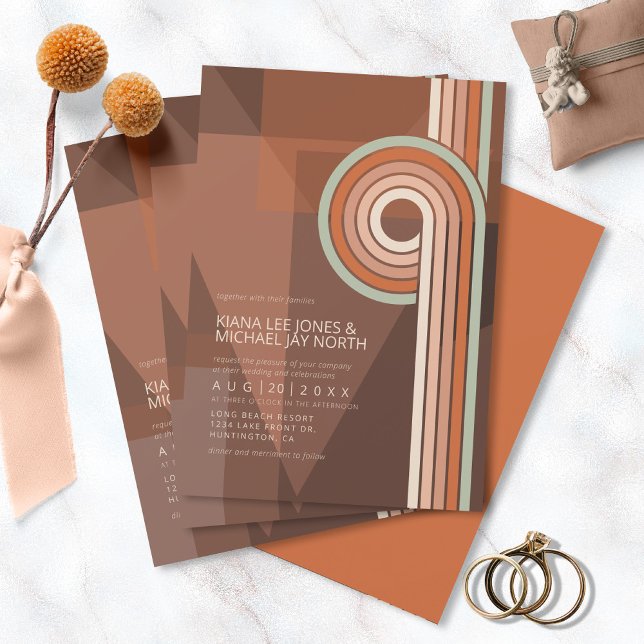 Refined Lines Geometric Wedding Terra Cotta ID983 Invitation (Creator Uploaded)