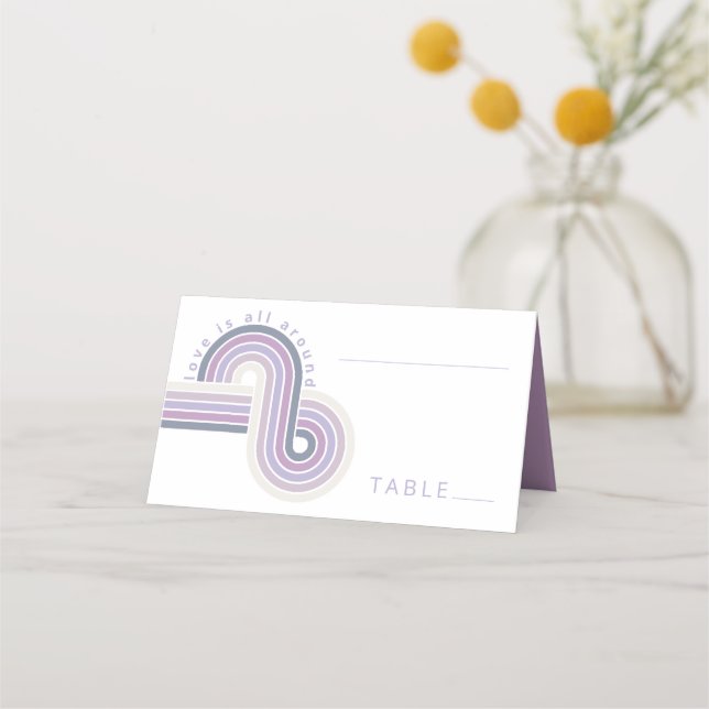 Refined Lines Geometric Wedding Violet ID983 Place Card (Front)