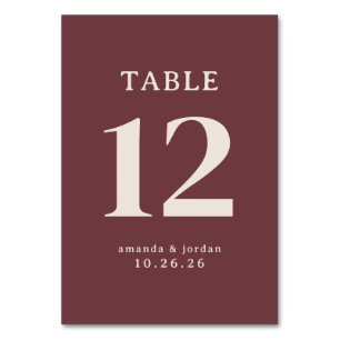 Refined Maroon Calligraphy Table Number