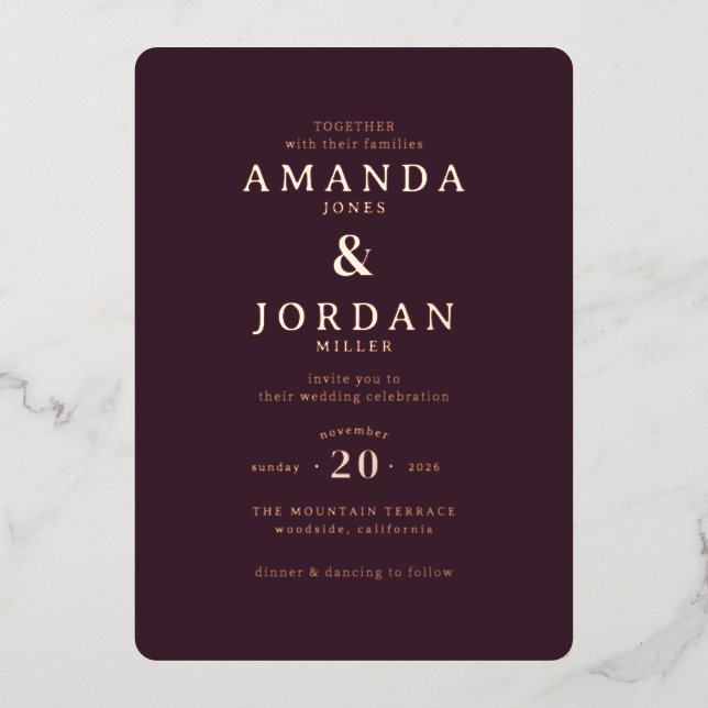 Refined Maroon Calligraphy Wedding Invitation (Front)