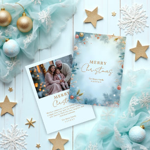 Refined Minimalist Light Blue and Gold Nordic Holiday Card