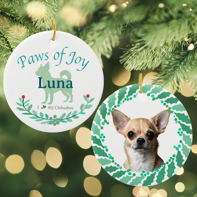 Refined Mint Chihuahua | Personalized Christmas Ceramic Ornament (Creator Uploaded)
