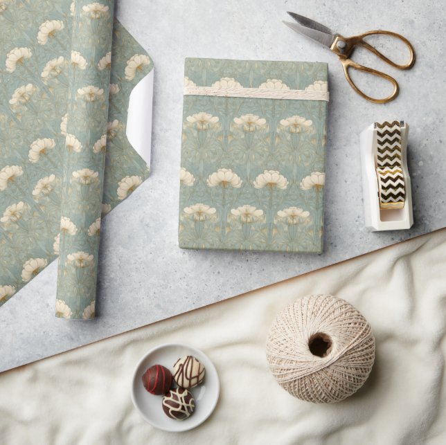 Refined Mint Floral Pattern Wrapping Paper (Crafts)