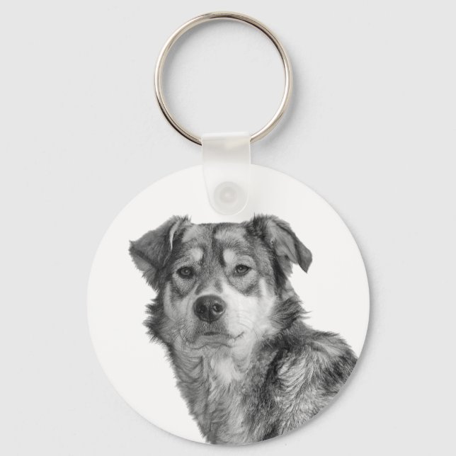 Refined Monochrome Large Mixed Breed Canine Key Ring (Front)