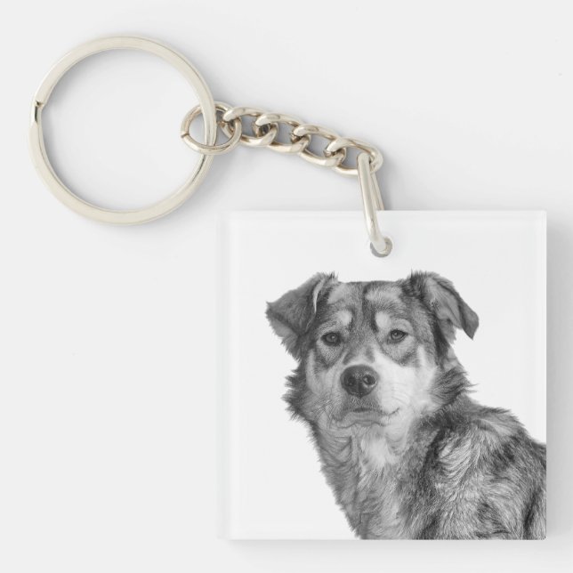 Refined Monochrome Large Mixed Breed Canine Key Ring (Front)